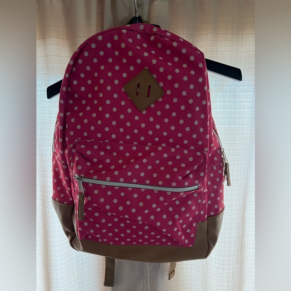 Pink and White polka dot Backpack